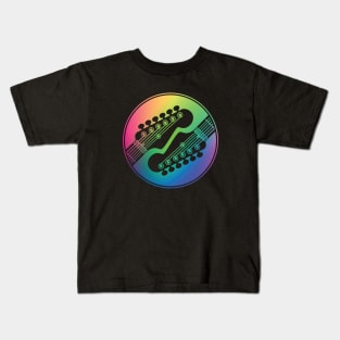 Electric Guitar Headstock Circle Colorful Gradient Theme Kids T-Shirt